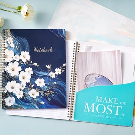 Spiral Notebook - Notebooks Spiral Bound, Journal Notebook with Thick Paper & Back Pocket, with Twin-Wire Binding, College Ruled Notebooks - Journals for Women (8.5" * 11", 144 Pages, Floral)