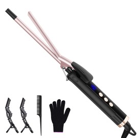 3/8 Inch Curling Iron, 9mm Small Curling Wand for Short & Long Hair, Ceramic Barrel Thin Curling Wand Iron with Adjustable Temperature, Holiday Birthday Gift for Women Girl