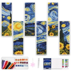 Kit de 6 marcadores de punto de cruz de girasol para principiantes con respaldo de hilo de fieltro, instrucciones (idioma español no garantizado). Kit de marcadores de bordado con estampado de 4