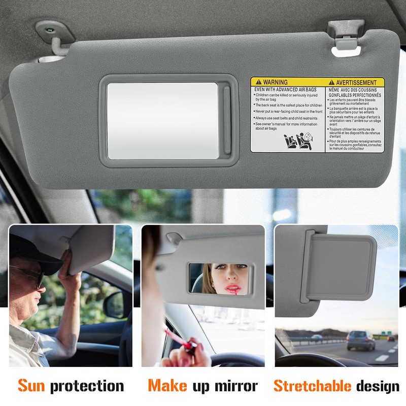 Sun Visor for 2005-2012 Toyota Tacoma, Left Driver Side Gray