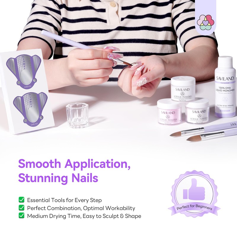SAVILAND Essentials Acrylic Nail Kit: Beginner-Friendly Nails Kit Acrylic Set