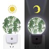 Chrobak Round LED Night Light,Green Leaves Palm Trees LED Night