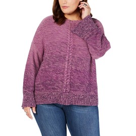 Style & Co. Womens Marl Braid Pullover Sweater, Purple, 3X