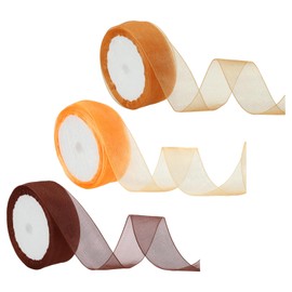 PATIKIL 10 Yd Sheer Organza Ribbon, 3 Roll Chiffon Decoration Fabric for Gift Wrapping, Ginger Yellow/Champagne/Brown