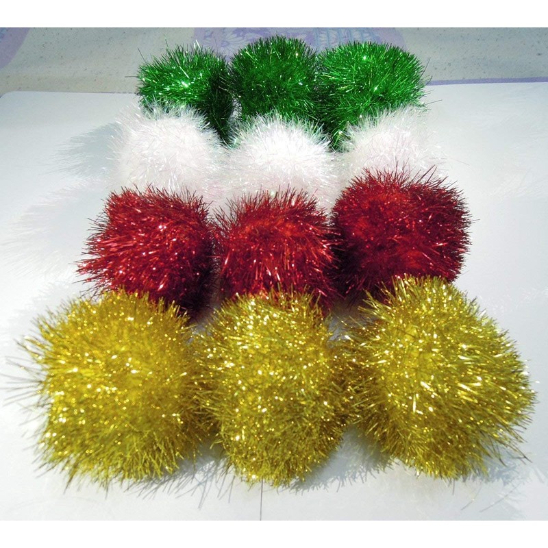 PETFAVORITES Bushy Sparkle Ball Cat Toy, Interactive Glitter Pom Pom