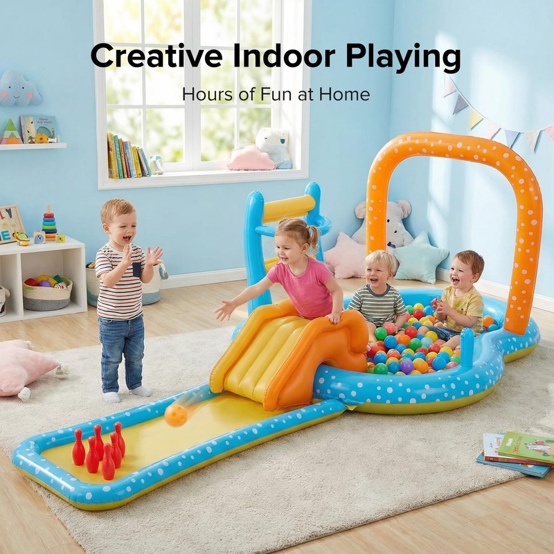 Inflatable Kiddie Pool with Dual Slides, Kids Splash Pool Play