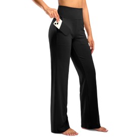 G Gradual Women's Yoga Pants Wide Leg with Pockets High Waist Stretch Loose Casual Lounge Sweatpants Petite/Regular/Tall (Black, Inseam 30, XL)