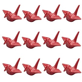 Japanese Origami Crane Chopstick Rest 12-Pack, Porcelain Ceramic Holder for Sushi, Ramen & Asian Tableware, Decorative Chopstick Stand for Restaurant Dining, Red
