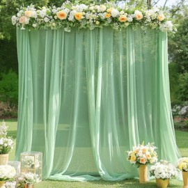 FANPROMS Sage Green Sheer Backdrop Curtains 5x10ft 2 Panels Chiffon Fabric Wedding Drapes Tulle Backdrop Curtains for Parties Sheer Cloth Drapes for Backdrop Ceiling Backdrop for Reception Decorations