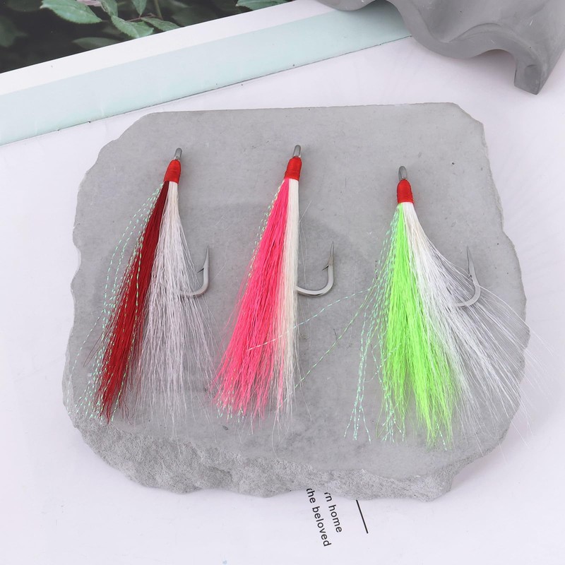 Briny River Pack of 12 Bucktail Teaser Fishing Hooks Saltwater