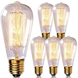 Newhouse Lighting ST64INC-6 ST64 Vintage Light Bulb 6-Pack Edison Bulbs-ST64 Incandescent Style 60 Watts-Dimmable, Medium (E26) Standard Base E27-Squirrel Cage, 6-Pack, 2.7, Amber