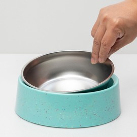 bzyoo 32oz 4CUP Elevated Dog & Cat Bowl, Sprinkle Design, Slanted Stainless Steel Pet Bowl with Removable Inner Bowl, Non-Slip Silicone Base, Dishwasher Safe, for Dry/Wet/Raw Food & Water Green