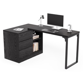 LITTLE TREE 70-Inch Computer Desk with Drawers, Movable L Shaped Desk with Storage,for Home Office, Gaming, Interchangeable Left and Right (Black)