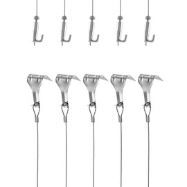QWORK Picture Rail Hooks and Wire, 5 Set Molding Hooks Picture, Heavy Duty Stainless Steel S-Hook