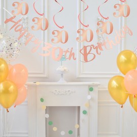 Bliceon 30th Birthday Bunting Banner, Hanging Swirls Streamers, 30th Birthday Decorations Set for Women 30 Years Old Birthdays Decorations Party Decor - Rose Gold