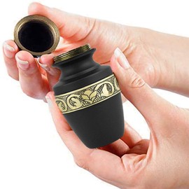 Trupoint Memorials Serenity Black Beautiful Small Mini Keepsake Urn for Human Ashes - A Beautiful Urn to Honor Your Loved One Lost - Qnty 1 - with Velvet Bag