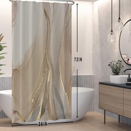 Baocicoo Brown Gold Marble Shower Curtain Set Golden Cracked Lines Modern Shower Curtains for Bathroom Living Room Decor Polyester Durable Waterproof Curtain for Bathroom with Hooks 36x72 Inches