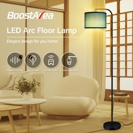 BoostArea Dimmable Floor Lamp for Living Room,Arc Remote Control Sofa Lamps,Stepless Dimmable & Colors Temperature,2700-6500k,Foot Switch,67 in All Modern Standing Lamp for Bedroom Office,Green