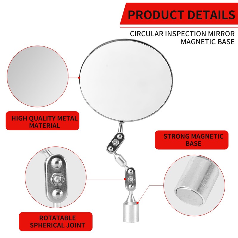 Inspection Mirror with Magnetic Base - 3.35 inch Swivel-Free Angle