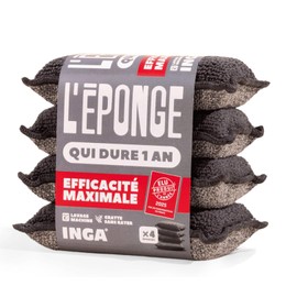 INGA - 4 x Reusable Sponges, Washable, Grey, Very Efficient, Scratches Washable Sponge That Lasts One Year