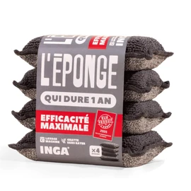 INGA - 4 x Reusable Sponges, Washable, Grey, Very Efficient, Scratches Washable Sponge That Lasts One Year