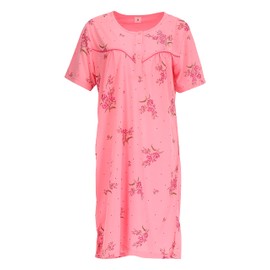 Schuerzenfabrik - Women's Nightgowns Short Sleeve Blue Pink Purple Orange with Button Placket, Pink Short Sleeve Nightdress