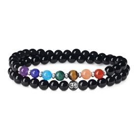 GAVU Healing Crystal Black Tourmaline Chakra Stone Bracelet 14.5cm