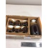 JAPANESE ceramic sake set, 1 bottle with 6 cups, brown