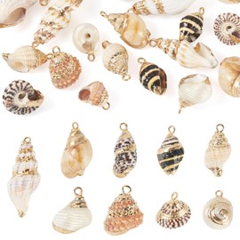 Boutigem 18Pcs Natural Shell Pendants Electroplated Cowrie Shell Charms Ocean Beach Spiral Seashells Charms for DIY Earring Necklace Bracelet Jewelry Making