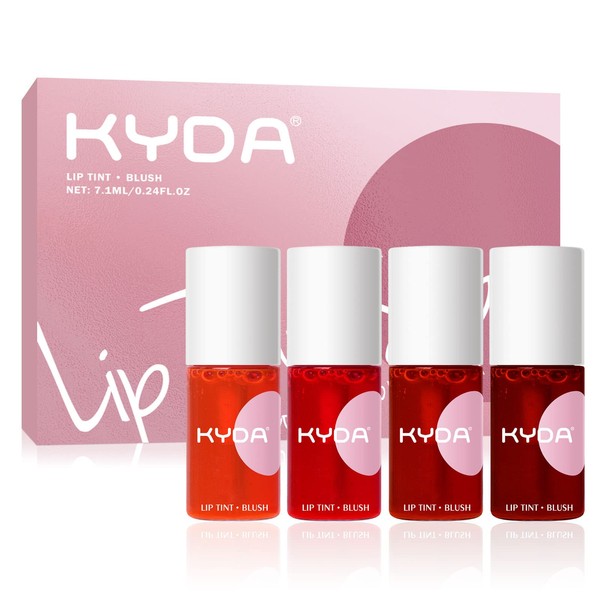 KYDA 4 Colors Lip Tint Stain Set, Velvet Lip Tint Watery Lip Stain, Moisturizing Waterproof Long Wear Lipstick Set, Natural Matte Lip Tint Stain Lip Color Makeup