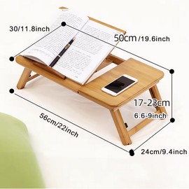 Bamboo Laptop Tray - Height & Angle Adjustable Foldable Legs Lap Desk, Portable Bed Table for Breakfast, Snack Serving, Working, Writing, Drawing, Reading on Bed, Sofa, Couch, Floor