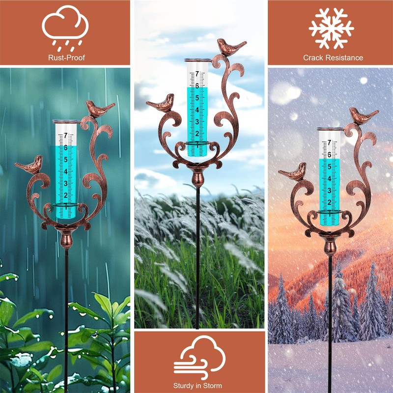 pearlstar Rain Gauge Bird Copper Rain Gauges Outdoor with Large