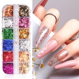 12 Grids Nail Art Foil Flake Glitter 3D Glitter Decoration Acrylic Nail Art Supplies Sequin Flakes Glitters Sticker Decoration Kit for Women Manicure Face Body DIY Decoration