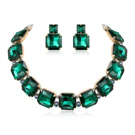 EVER FAITH Jewellery Set Statement Square Crystal Sparkling Rhinestone Necklace Earrings Set for Women Party Prom, Crystal