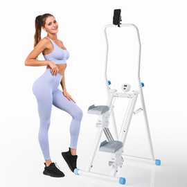 Stair Stepper Resistance Adjustable Folding Vertical Climber Machine for Home Gym Full-Body Workout (Blue/White)