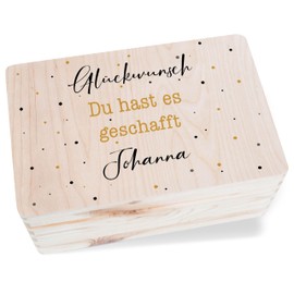 Wooden Box Memory Box – Wooden Box Congratulations You Did It with Name I Passed Exam I Graduation Gift Graduation I Graduation I Realschulabschluss - 30 x 20 x 14 - Wood