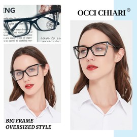 OCCI CHIARI Wide Large Reading Glasses Women Cat Eye Readers 3.5 Black(1.0 1.5 2.0 2.5 3.0 3.5 4.0 5.0 6.0)