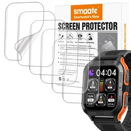 smaate Screen Protector Compatible with AMAZTIM M2 and KOSPET TANK M2 1.85” Rugged Smart Watch, Soft TPU, 6-pack, Bubble Self-healing