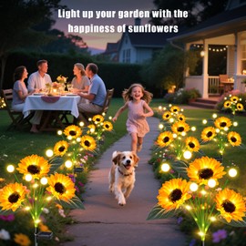 Solar Sunflower Lights Outdoor Waterproof - 6 Pack Solar Powered Sunflowers with Firefly Solar Lights for Garden Lawn Decor​