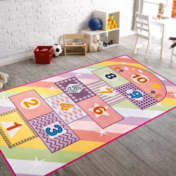 Booooom Jackson Hop and Count Hopscotch Kid Rug,40''x70'' Kids Carpet Rugs for3, 4, 5, 6, and 7 Year Olds,Rainbow Rug for Girls Bedroom and Kids playroom, Floor Mat Suitable for Indoor and Outdoor