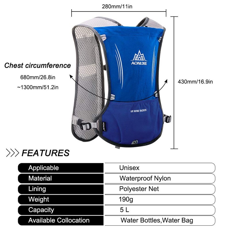 HINATAA 5L Multifunction Hydration Backpack Super Lightweight Breathable Mesh Adjustable
