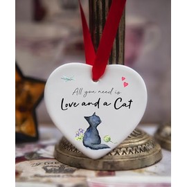 Image Industry Love and a Cat Black Ceramic Heart - Cat gift - Gift for Cat Lover - Cat Memorial Gift