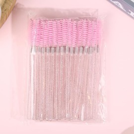 50 Pieces Eyelashes/Eyebrows Brushes, 10CM Lash Removal Cleaning Tools, Crystal Handle, Makeup Tools Mascara Wands(Simple Packaging)-(Crystal Pink)