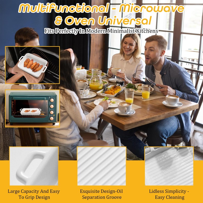 Upgraded White Ceramic Bacon Baking Tray, Microwave-Safe Bacon Cooking Tray,