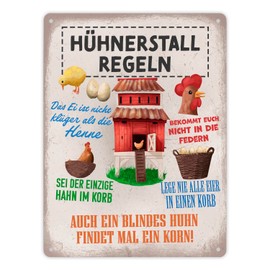 Chicken Coop Rules Metal Sign XL in 21 x 28 cm for Chicken Owners Funny Tin Sign for the Chicken Coop with Funny Sayings in Used Look