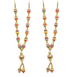 Set of 2 Colorful Artificial Beaded Moti Ribbon Garland Mala for Idol-Mala for God, Indian Traditional festival decoration Pooja Sringar Articles Ornament for God Statue frame Idol(Size:-14")