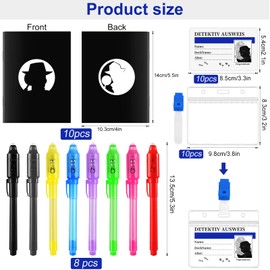 28-Piece Detective Set Children, Secret Pen with UV Light, Children, Notebook, Detective ID Cards with Clip, Explorer Set with UV Light for Children's Birthday, Gifts, Detective Role Play
