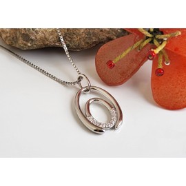 Schöner-SD 925 Silver Necklace with Silver Pendant Oval Shiny Modern, Silver, Cubic Zirconia