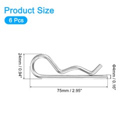 sourcing map 6Pcs 4mmx75mm 304 Stainless Steel R Shaped Spring Cotter Pins, R Clips Cotter Pin Spring Fastener for Household Appliances, Sports Equipment, Car Mechanics Repair (Silver)