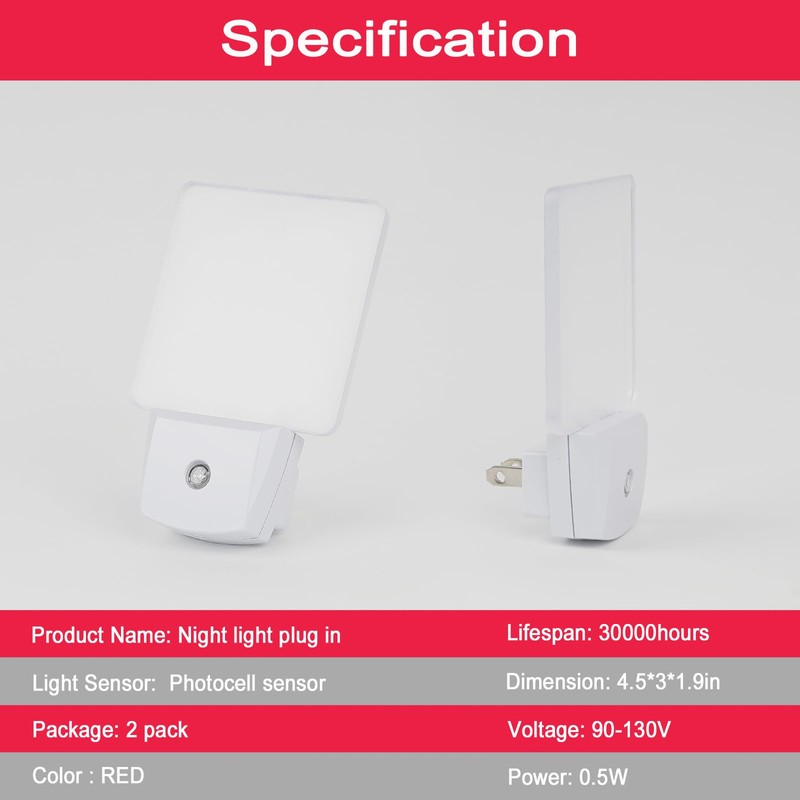 2 Pack 0.5W Plug in LED Night Light with Dusk